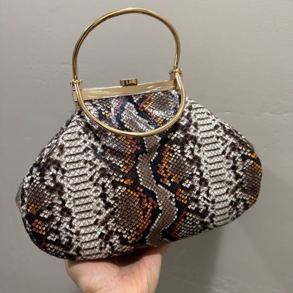 Unique Design! Genuine Cowhide Snake Skin Embossed Top Handle Bag/Crossbody - Picture 9 of 13